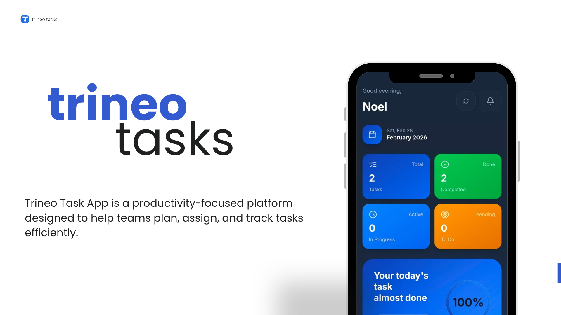 Task Manager App Kanban Dashboard - Trineo Productivity Tool